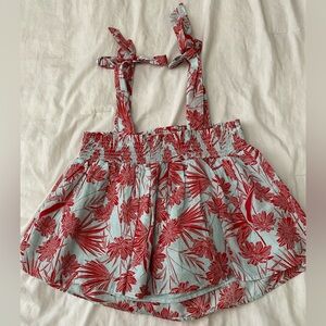 Floral Red and Blue Smocked Top